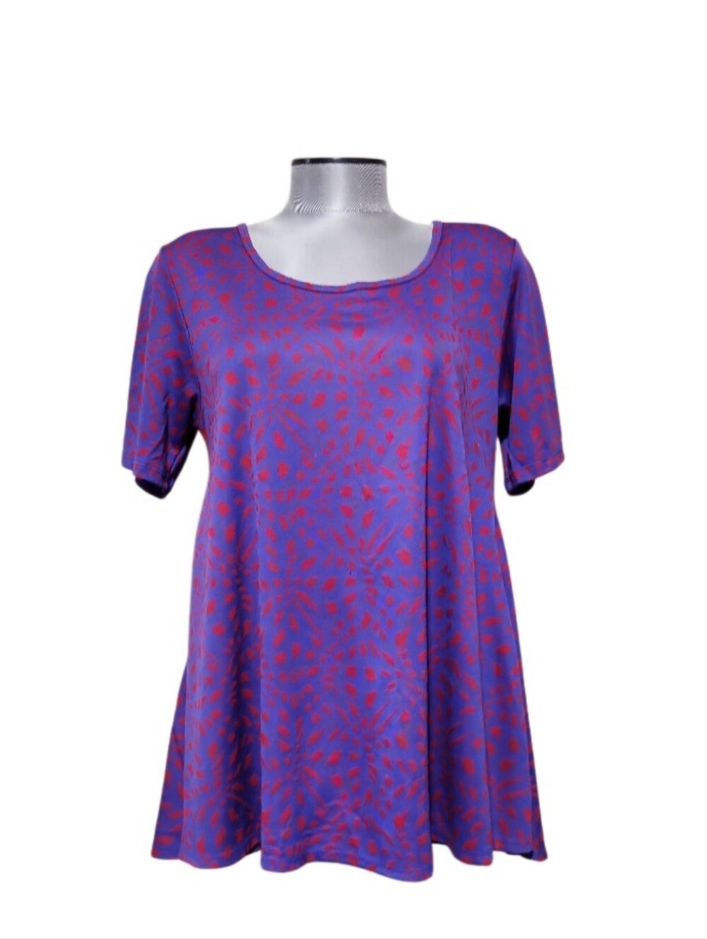 LuLaRoe Perfect T Vibrant Purple Base Red Geometric Mosaic Pattern (M)